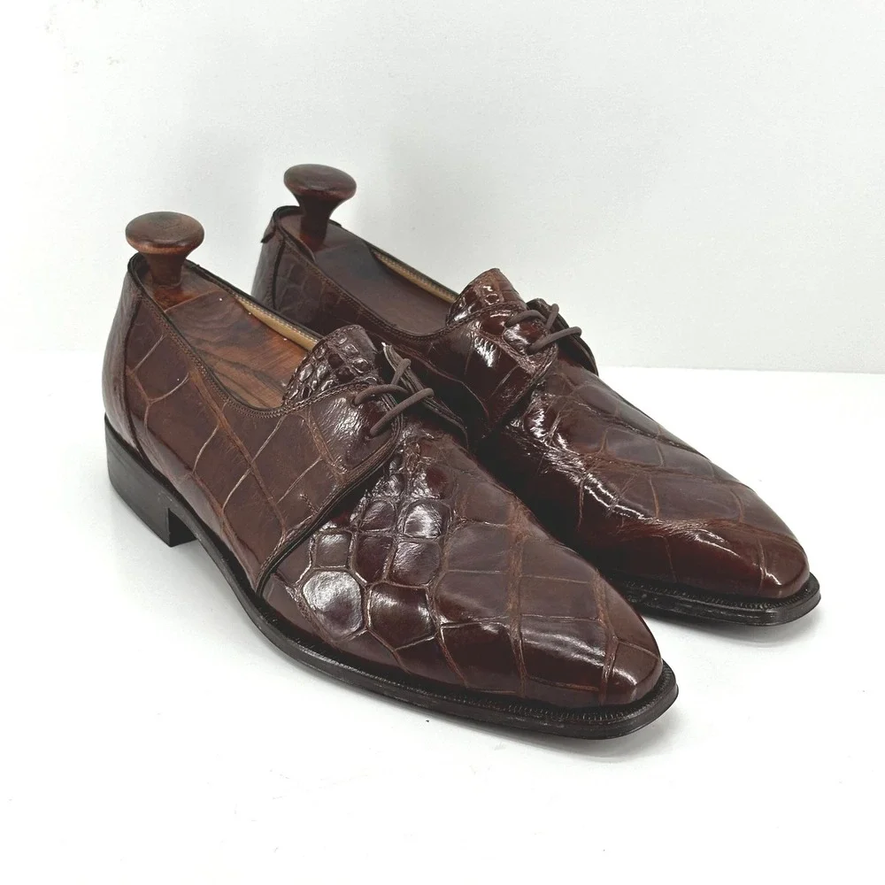 VTG Kashani Shoes Men's 9 Genuine Alligator Oxfords Made Italy Brown NOS Take 6